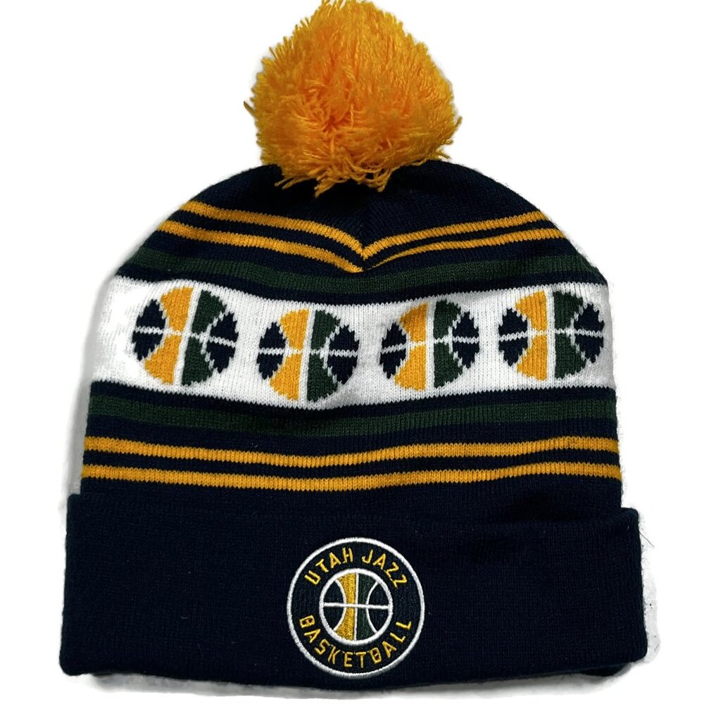 Utah Jazz Cuffed Beanie Hat Pom Yellow Blue NBA Basketball‎ Winter